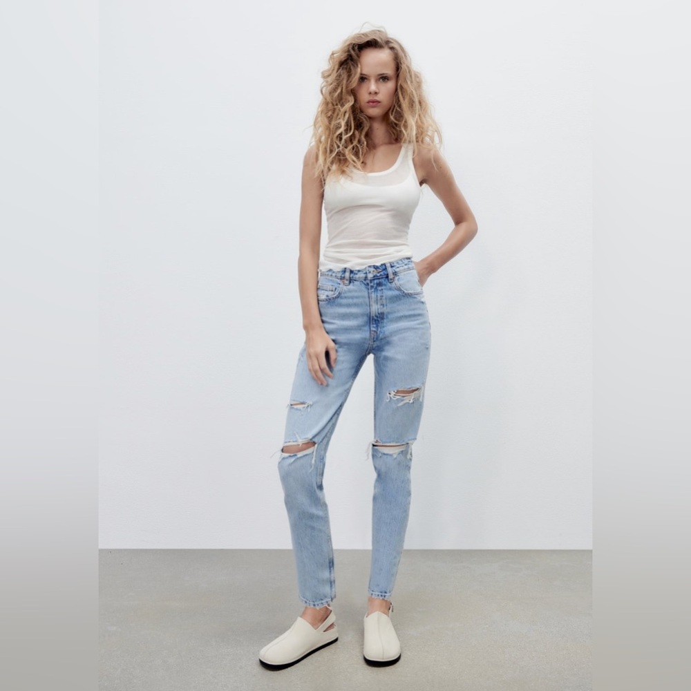 Zara Blue Mom Jeans with Rips